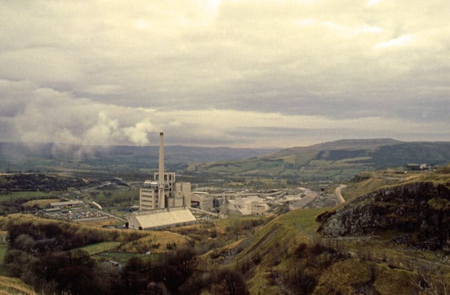 View or factory town with polluted skies.