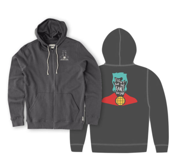A black cotton hoodie with designs on the front and back