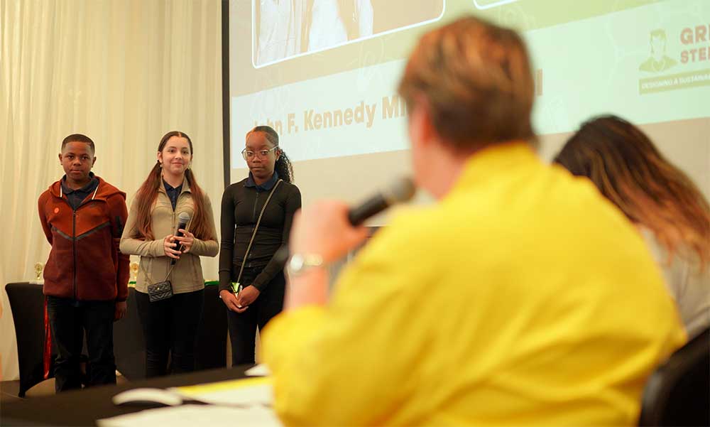 Students Speaking to Judges - Green Heart STEM Challenge Miami Finale 2026