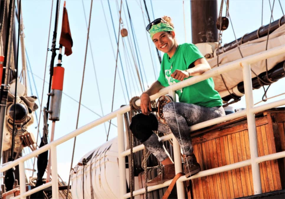 Steff McDermot aboard the ship as part of Sail for Climate Action