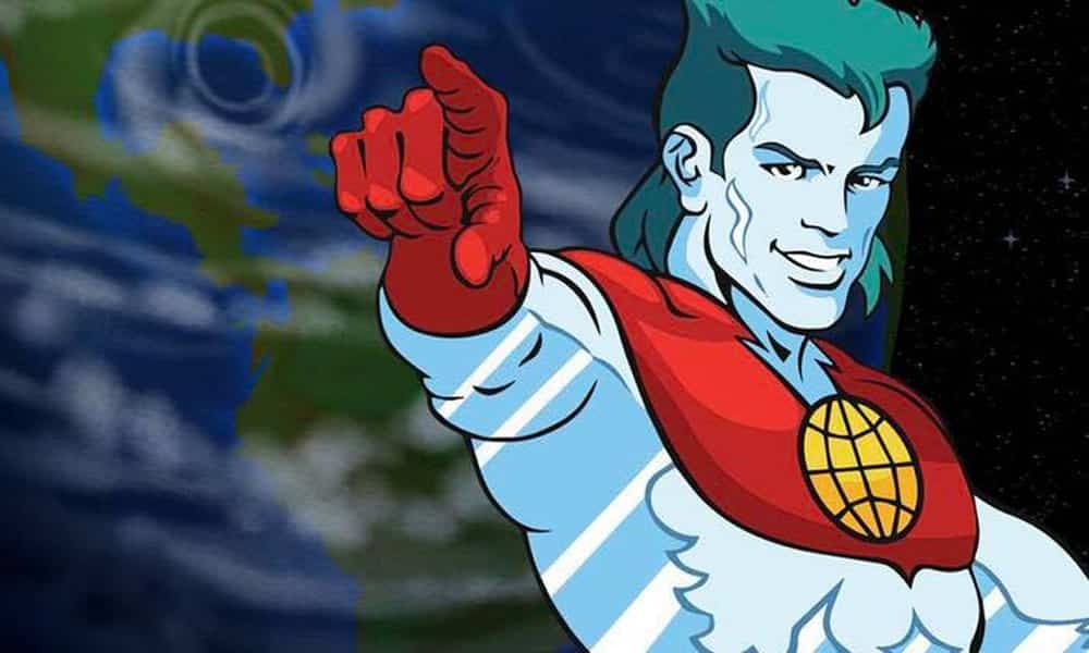 Captain Planet in front of the earth