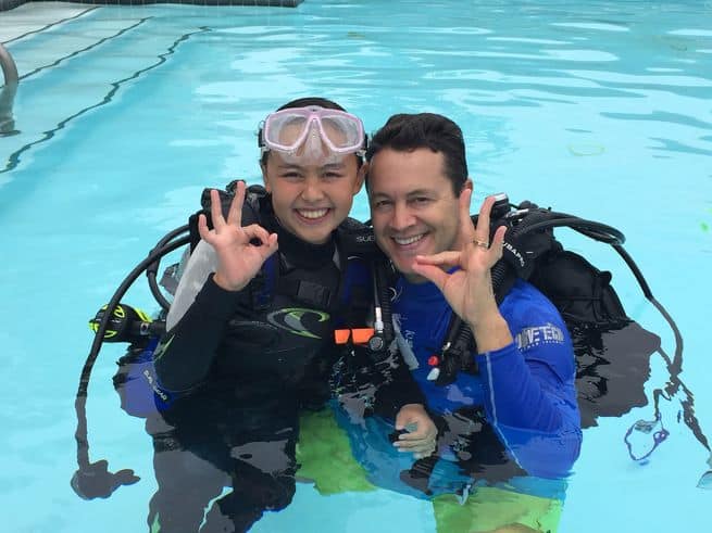 Chloe Mei Scuba diving with dad