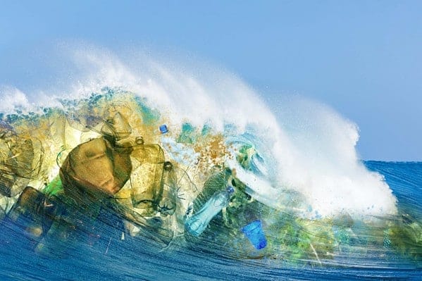 Wave of plastic in ocean