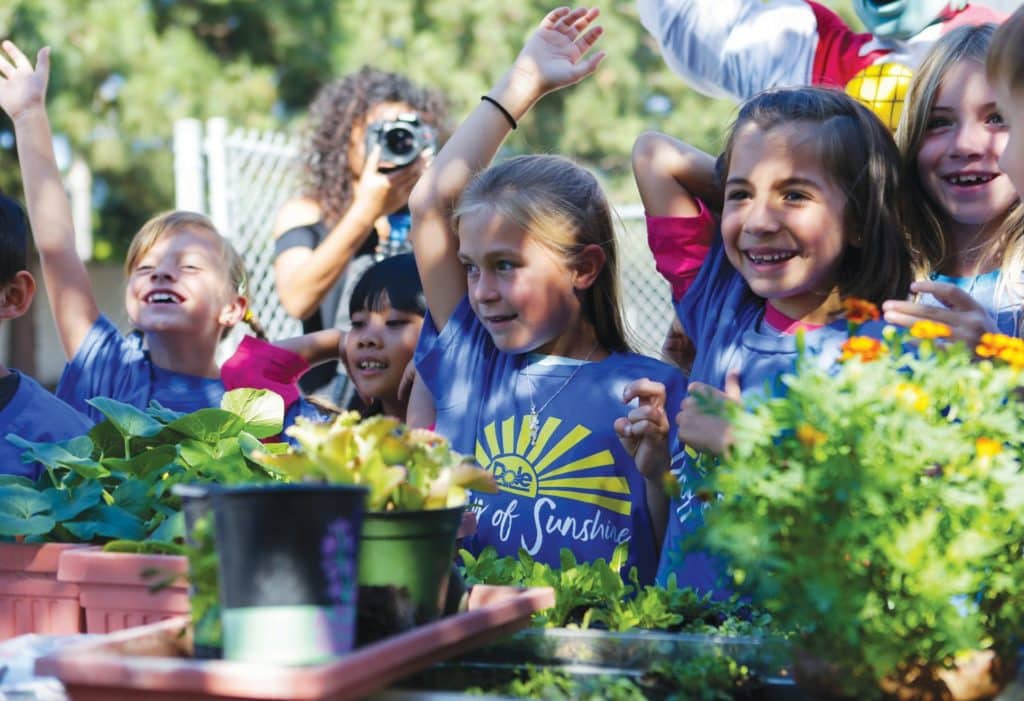 young kids excited with plants