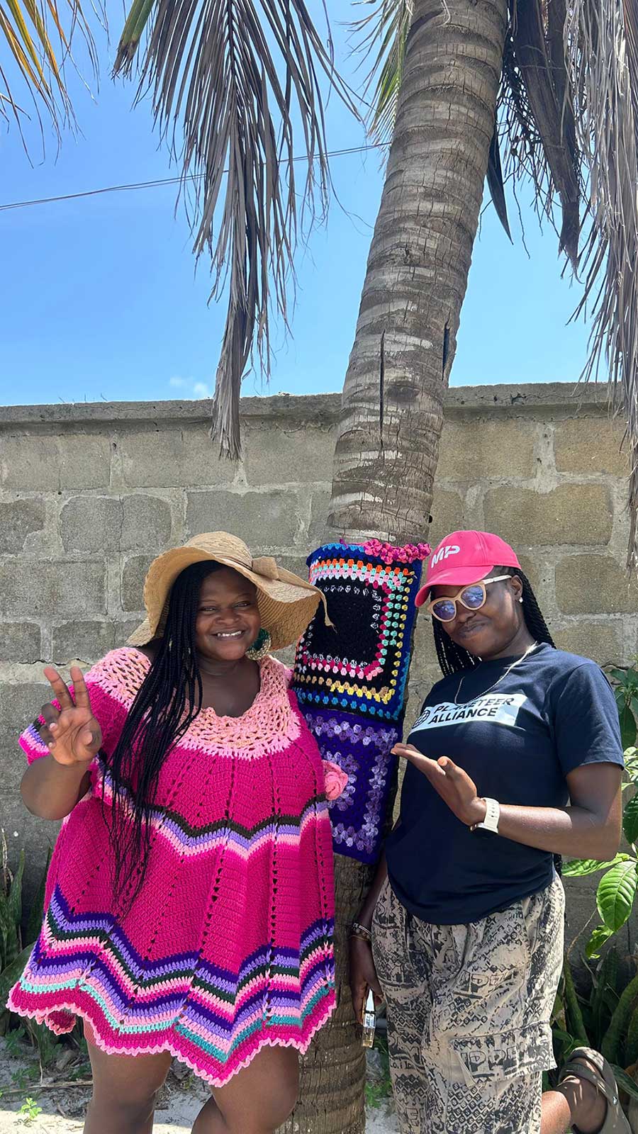Victoria Benson of Lekki, Lagos, Nigeria brought her community of environmentally conscious yarn artists called the Green Yarnies to ‘Guard Their Green Space’ through environmental activism (beach clean-up) and artivism (crocheting and yarn bombing).