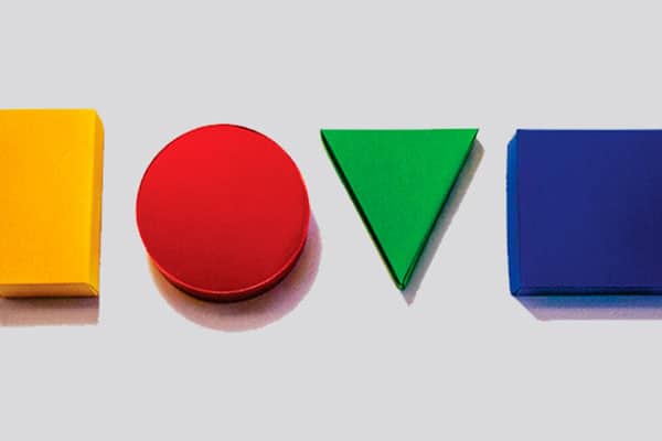 Colorful shapes spelling out love