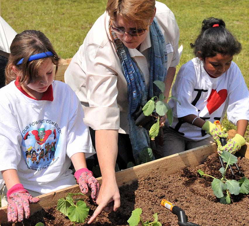 Garden bed with students
