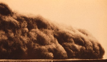 dust moving over crop fields
